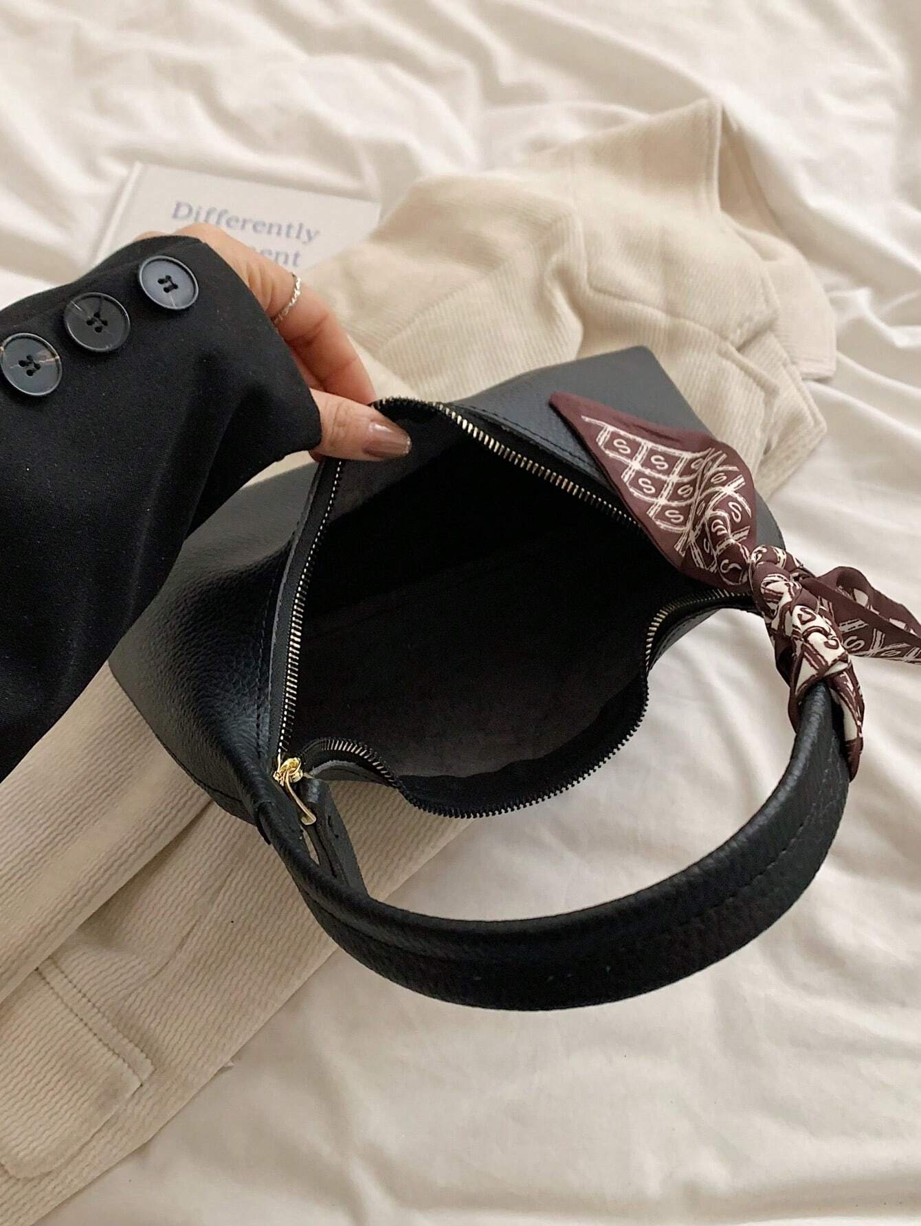 Minimalist Shoulder Bag With Scarf