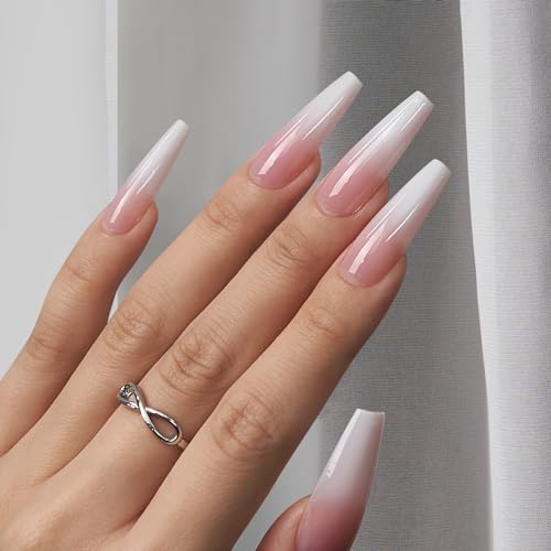 BTArtboxnails XCOATTIPS Ombre Nails - Press on Nails Long, 160Pcs Nail Tips Coffin Shape Pink White Gradient Soft Gel False Nail Tips Soak Off Fake Nails Extensions DIY 16 Sizes
