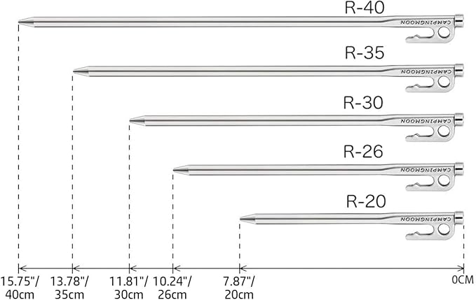 CAMPINGMOON 11.81-inch 8pcs Martensitic Stainless Steel 420J2 Hardened Forged Tent Stake Power Peg Ideal for Hard Ground R-30-8P