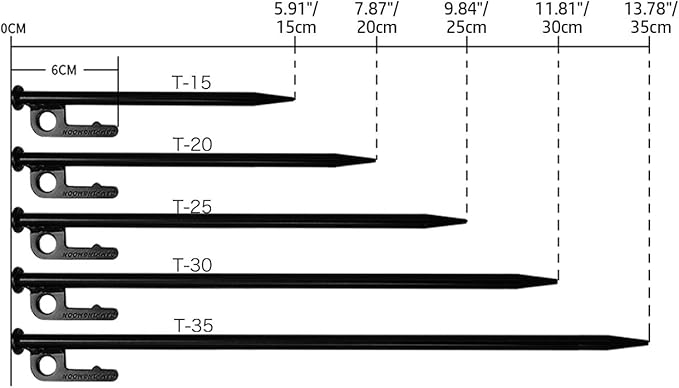 CAMPINGMOON 8pcs Carbon Steel S45C Black Coating Tent Stake for Hard Ground (【11.81-inch 8pcs set】)