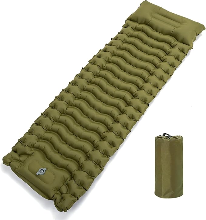 Camping Sleeping Pad, Ultralight Inflatable Sleeping Mat with Pillow, Built-in Foot Pump, Compact Camping Air Mattress for Camping Backpacking Hiking Tent Traveling
