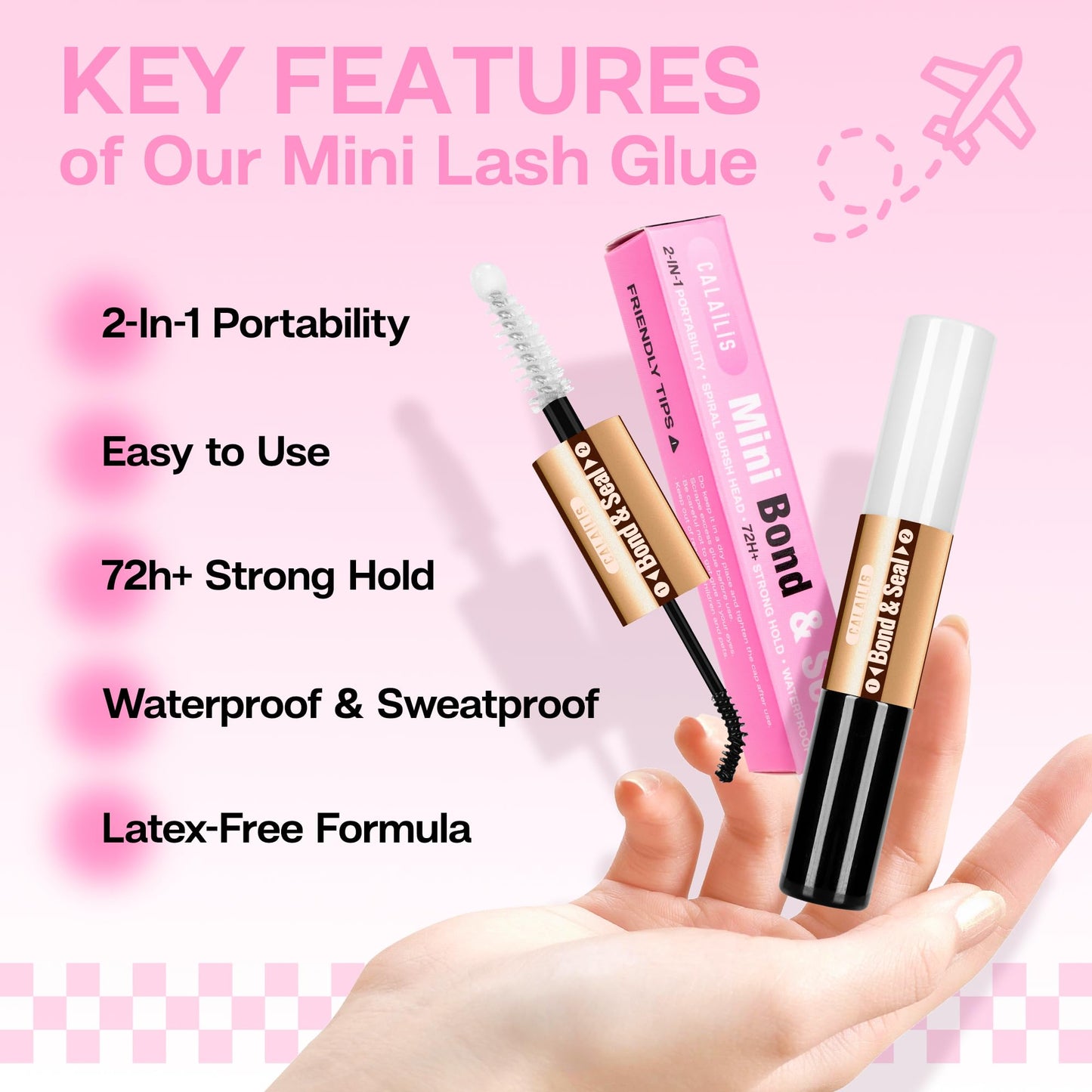 CALAILIS Lash Bond and Seal, Cluster Lash Glue for Eyelash Clusters - Strong Hold, Long Lasting 72 Hours - Waterproof, Non-irritating, Latex-Free (2 Pack)