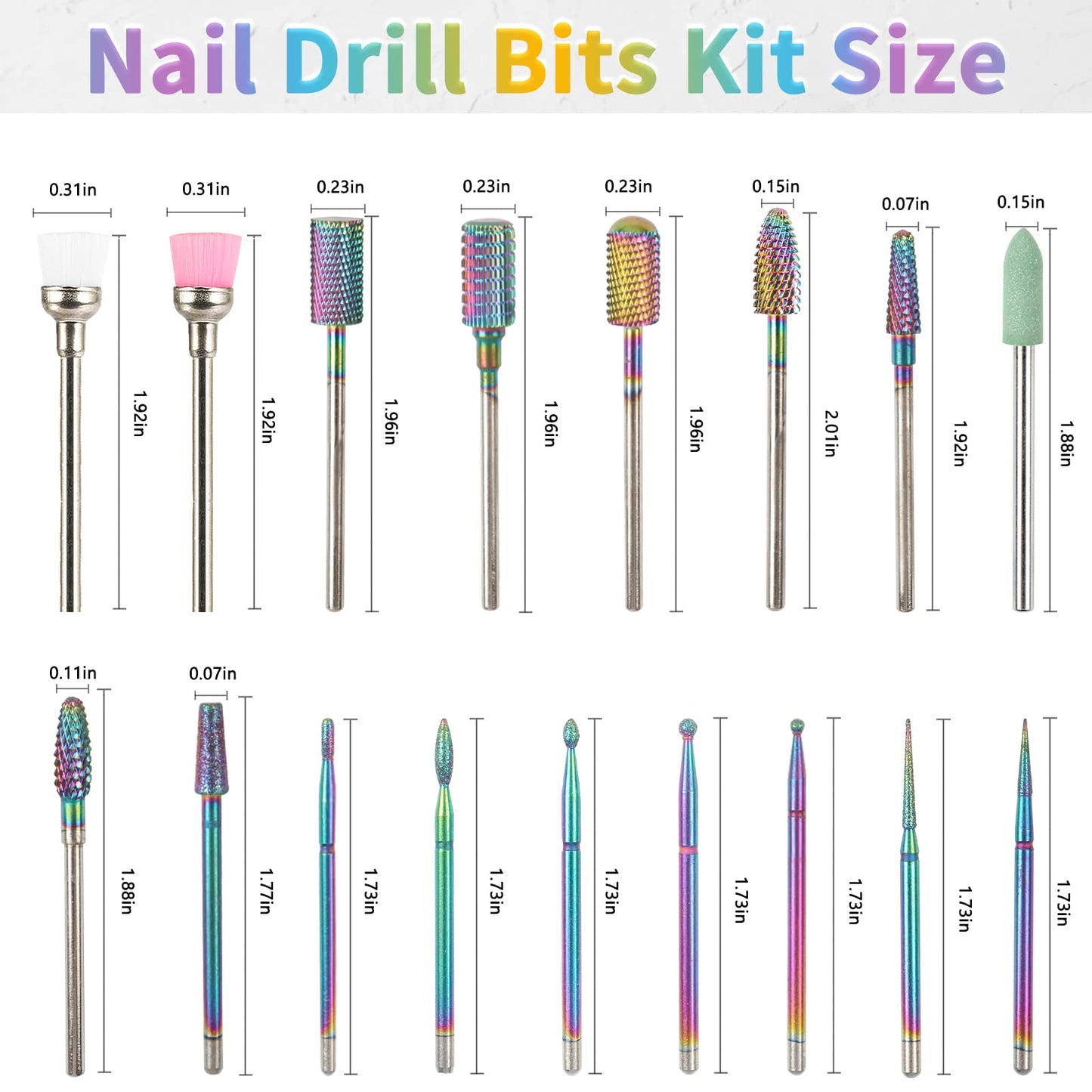 BQAN Nail Drill Bits, 17Pcs Tungsten Carbide Drill Bit Set, Professional 3/32'' Nail Bits For Nail Drill Efile, Acrylic Nails, Manicure Pedicure, Home Salon Nail Art Supplies