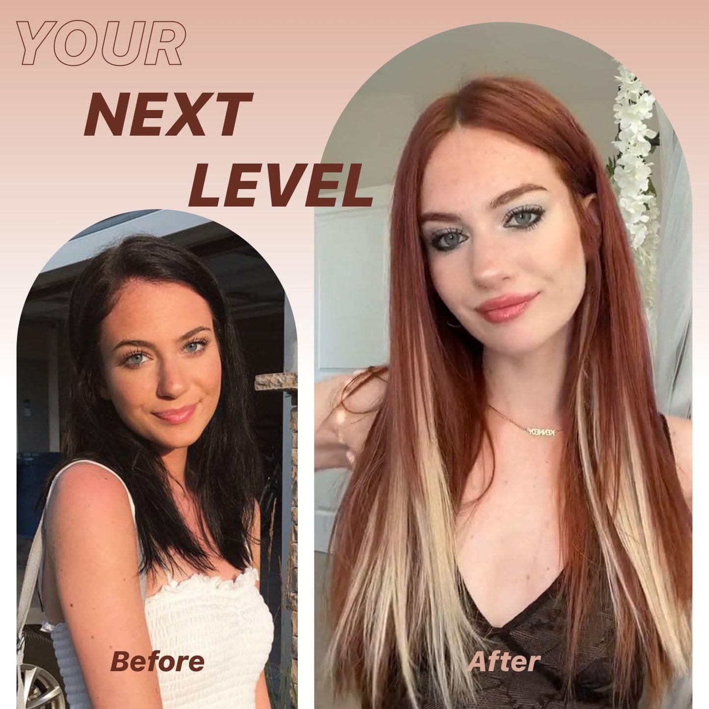 BrownBomb Cooper Blond Wear and Go Glueless Wigs Pre Plucked Pre Cut for Beginners Synthetic Lace Front Wigs For Woman With Bangs Long layered Straight 26 Inch Ginger Highlights 3 Seconds to Wear