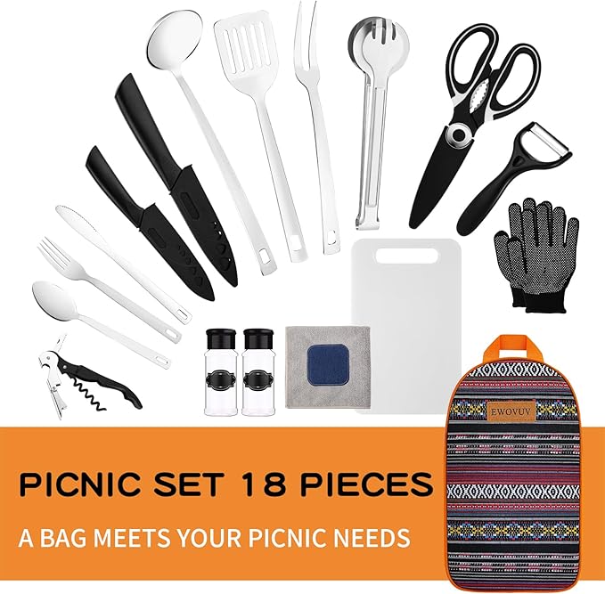Camping Cooking Utensils Set- Camping Essentials Cookware Accessories Gear Must Haves Camper Tent Camp Kitchen Rv Gadgets Outdoor Stove Portable Picnic Gifts for Women BBQ Stuff