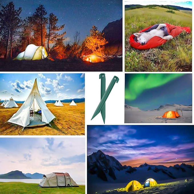 Camping Beach Tent Stake Pegs for Sand,12 Pack Tarp Stakes 9 Inch Canopy Stakes with Pouch, Plastic Light Ground Stakes for Camping, Hiking, Gardening Lawn