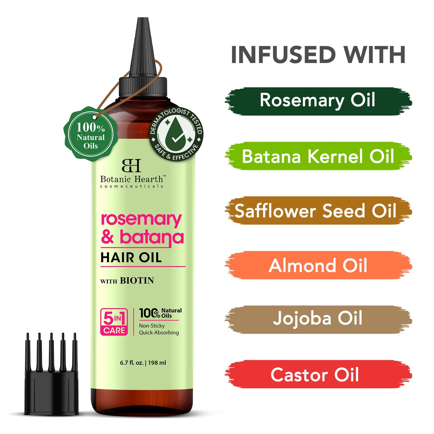 Botanic Hearth Rosemary & Batana Hair Oil (6.7 fl oz) | Revitalizing and Strengthening Hair Treatment for Fuller, Healthier-Looking Hair | Paraben Free | Suitable for All Hair Types