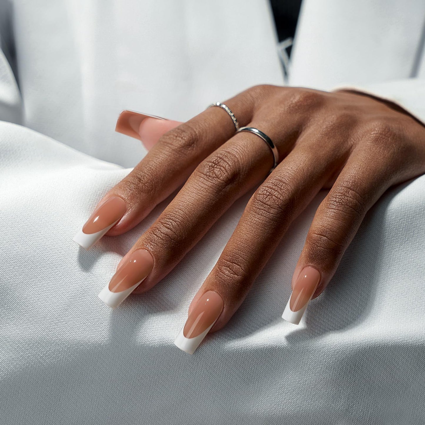 BTArtboxnails XCOATTIPS Deep French Tip Nails - Modern French Tip Press on Nails, 150 Pcs Brown Long Square Soft Gel Nail Tips, Soak Off Acrylic Fake Nails for Gift Home DIY