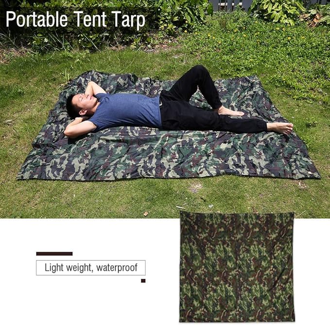 Camouflage Tent Tarp, Portable Rainproof Tent Tarp Camping Tent Tarp Shelter for for Outdoor Hiking Hunting