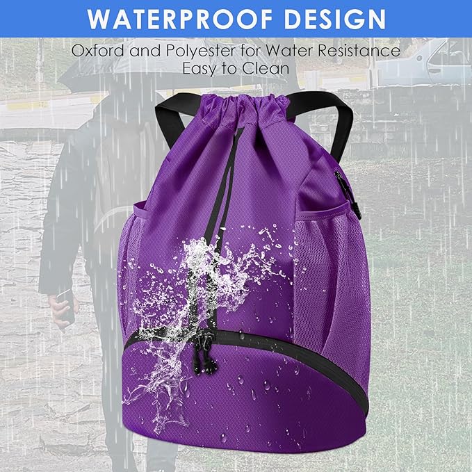 BROTOU Soccer Bags, Football Backpack, Volleyball Bag, Drawstring Soccer Backpack with Ball and Shoe Compartment