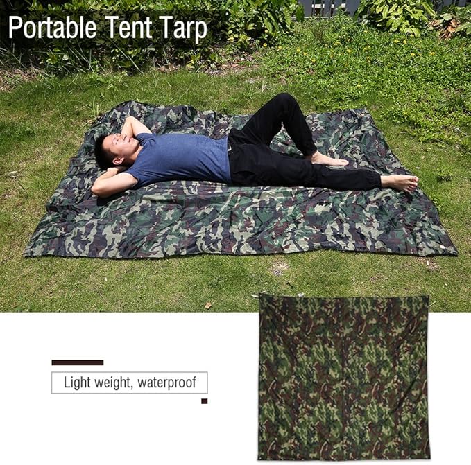 Camouflage Tent Tarp, Portable Rainproof Tent Tarp Camping Tent Tarp Shelter for for Outdoor Hiking Hunting