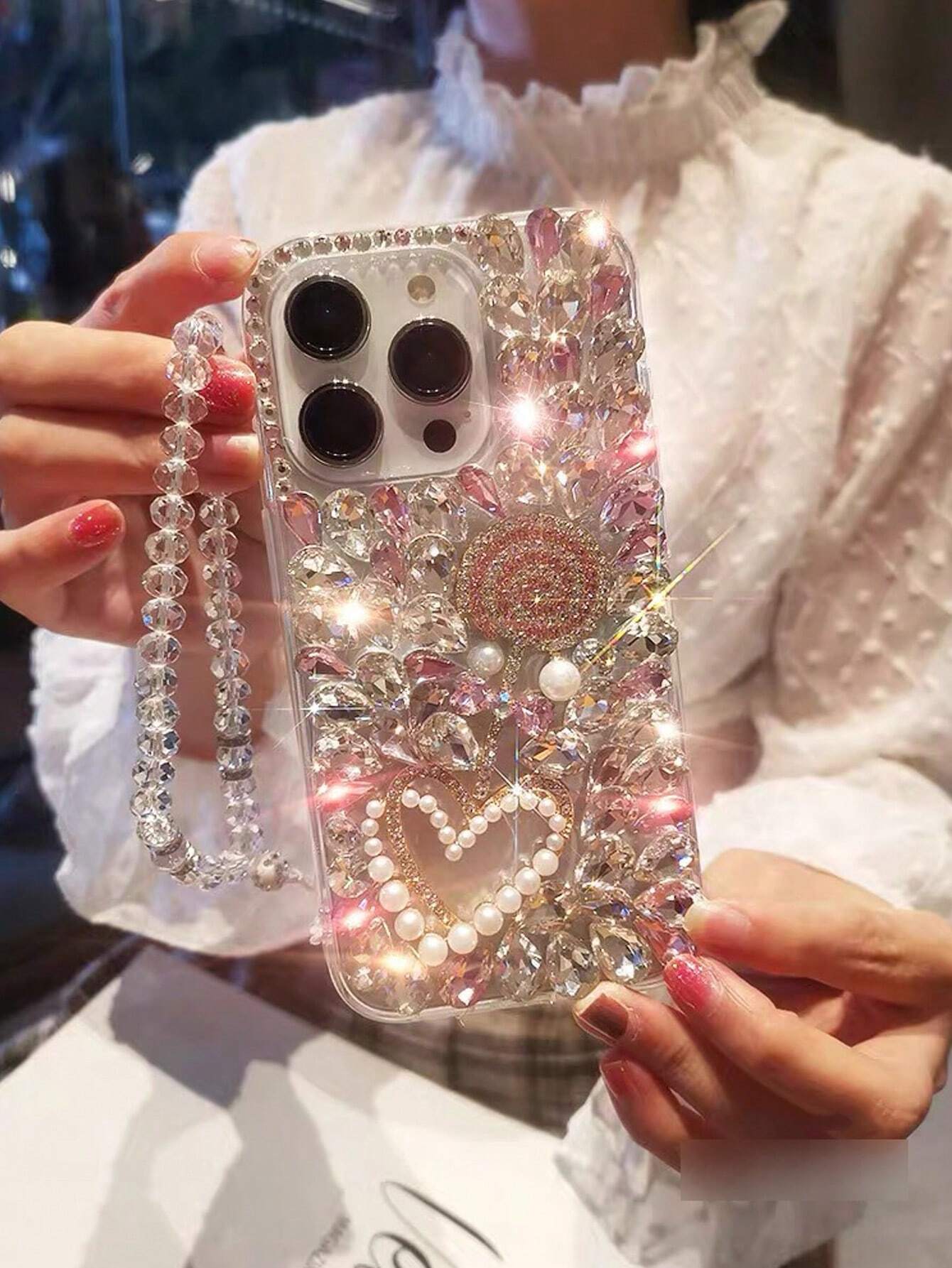Luxury Pink Rhinestone Heart Case