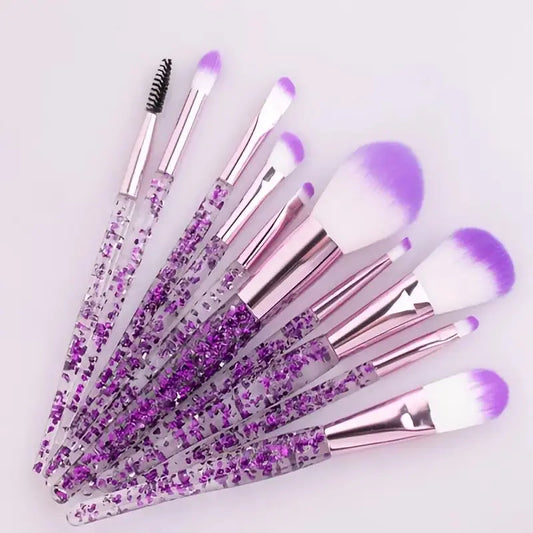 10 pcs Elegant Glitter Handle Makeup Brushes Set - Professional Face Blending, Blush, Eyeshadow, Eyeliner, Lip Cosmetic Brushes