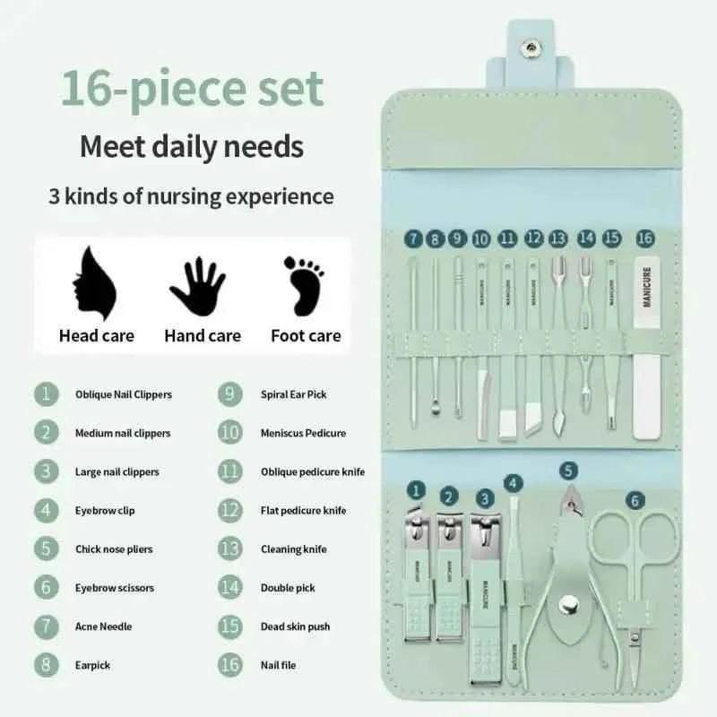 16-piece manicure pedicure set with case