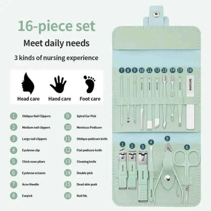 16-piece manicure pedicure set with case