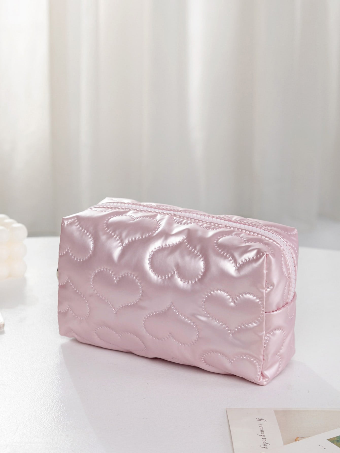 Pink Heart Cosmetic Makeup Bag