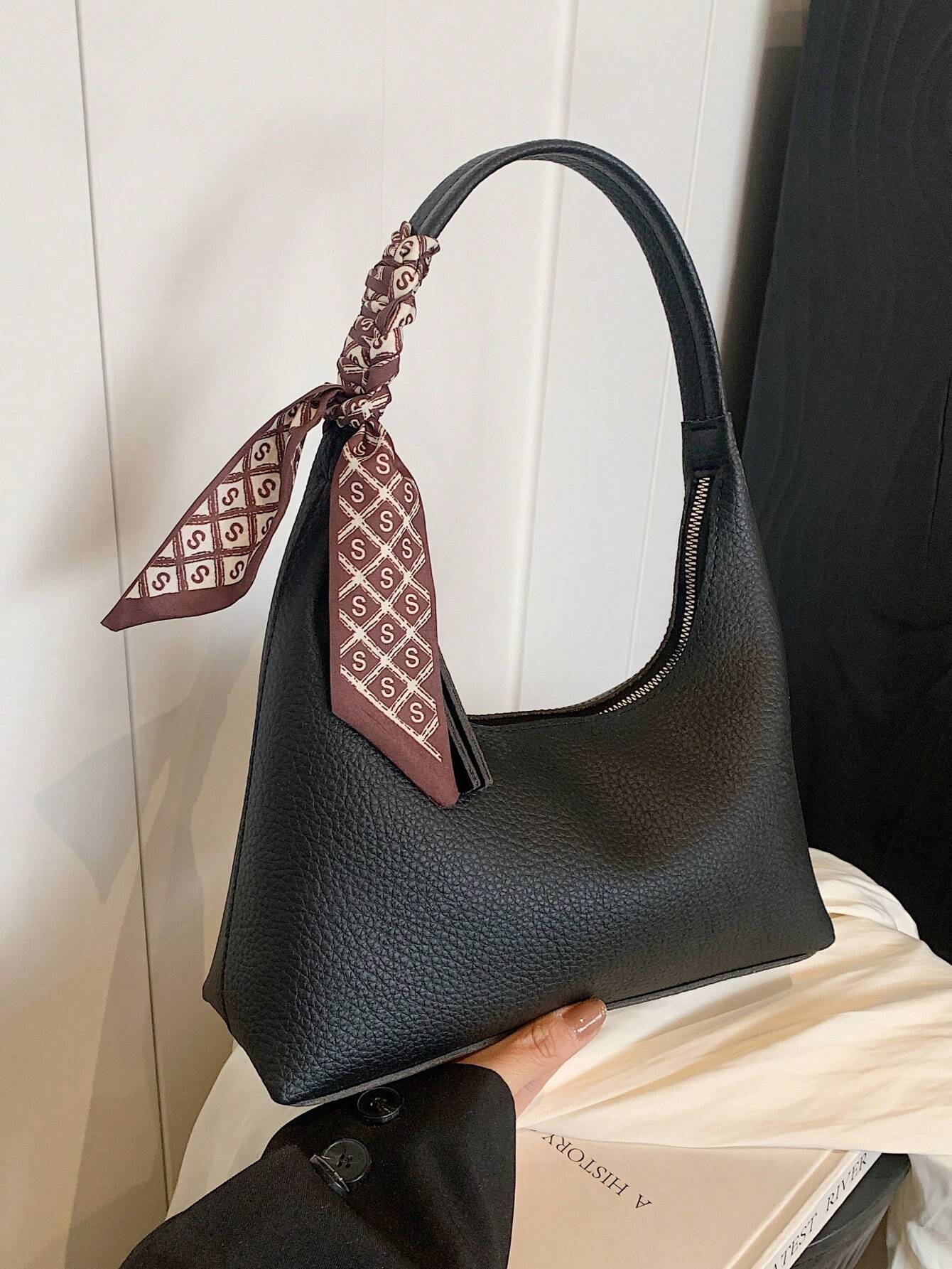 Minimalist Shoulder Bag With Scarf