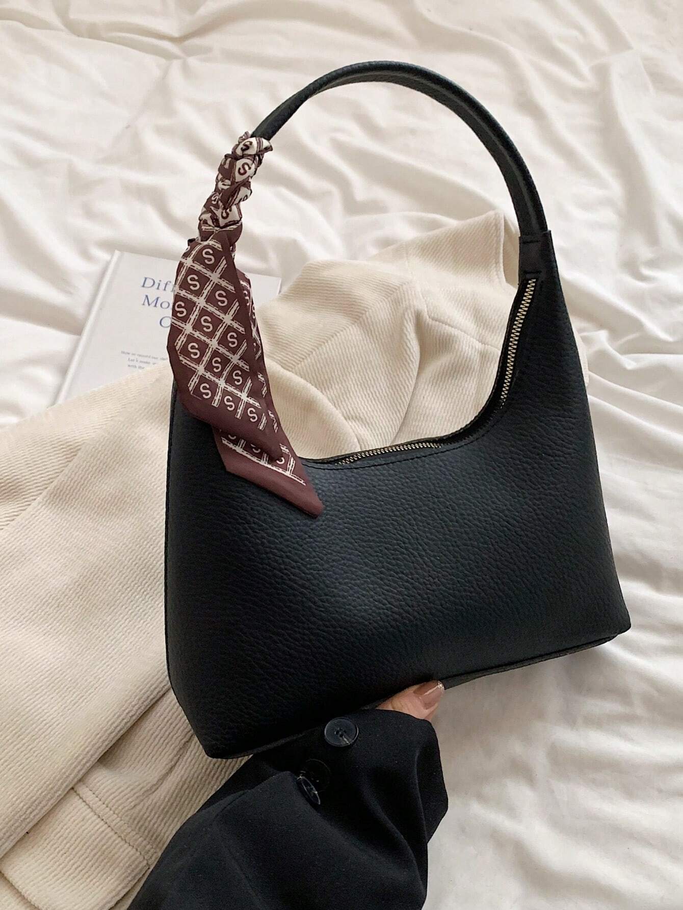 Minimalist Shoulder Bag With Scarf