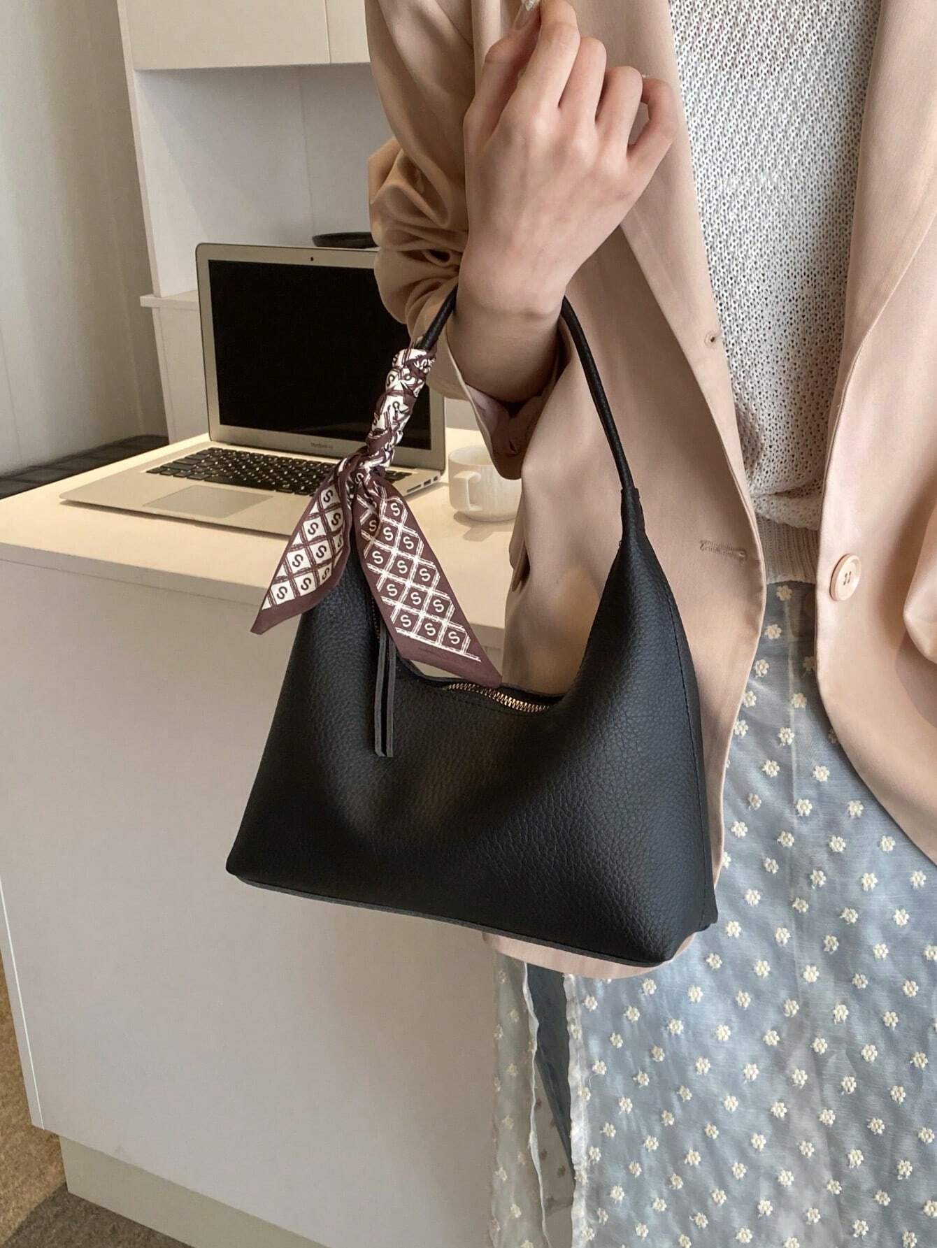 Minimalist Shoulder Bag With Scarf
