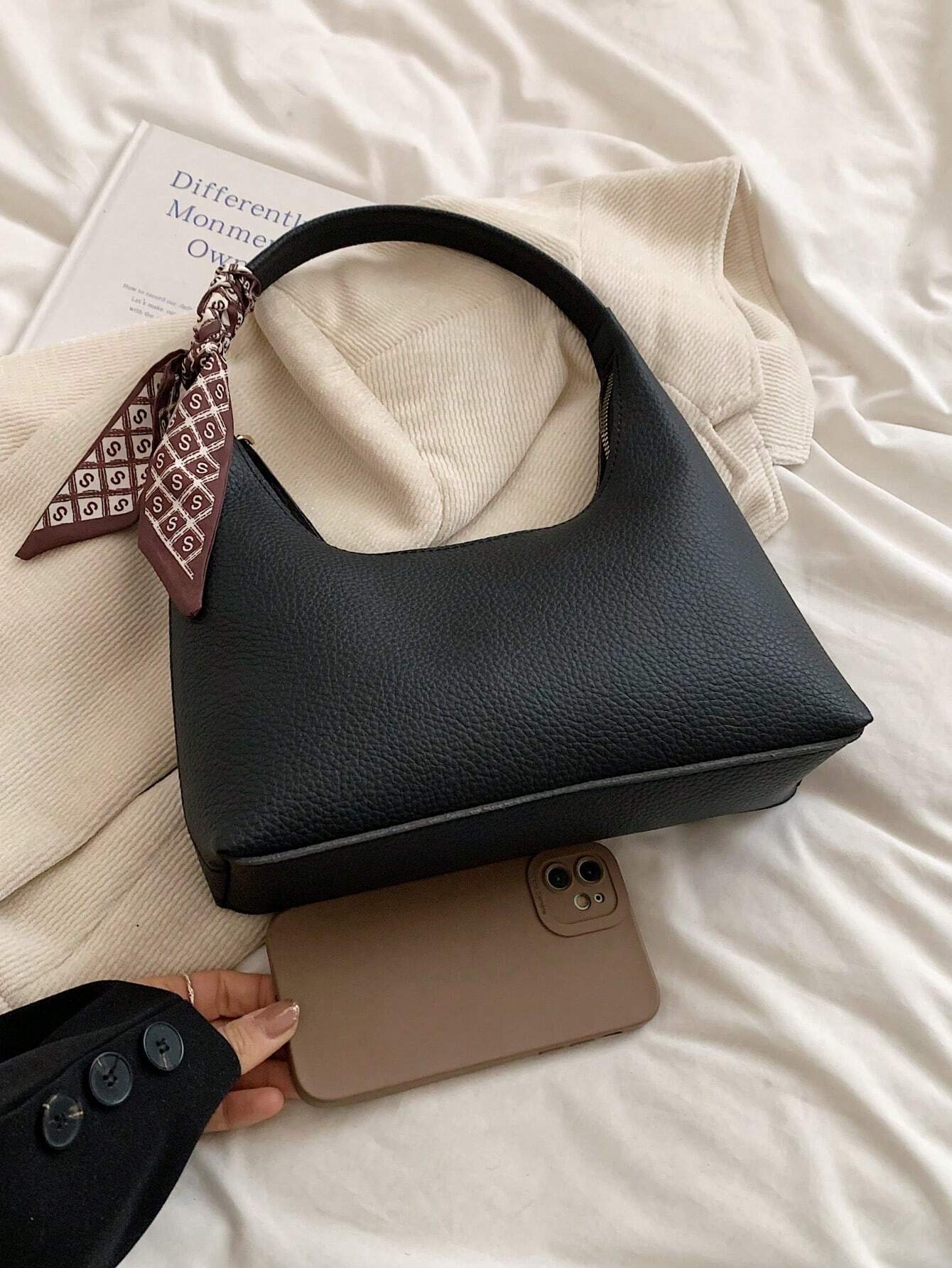 Minimalist Shoulder Bag With Scarf