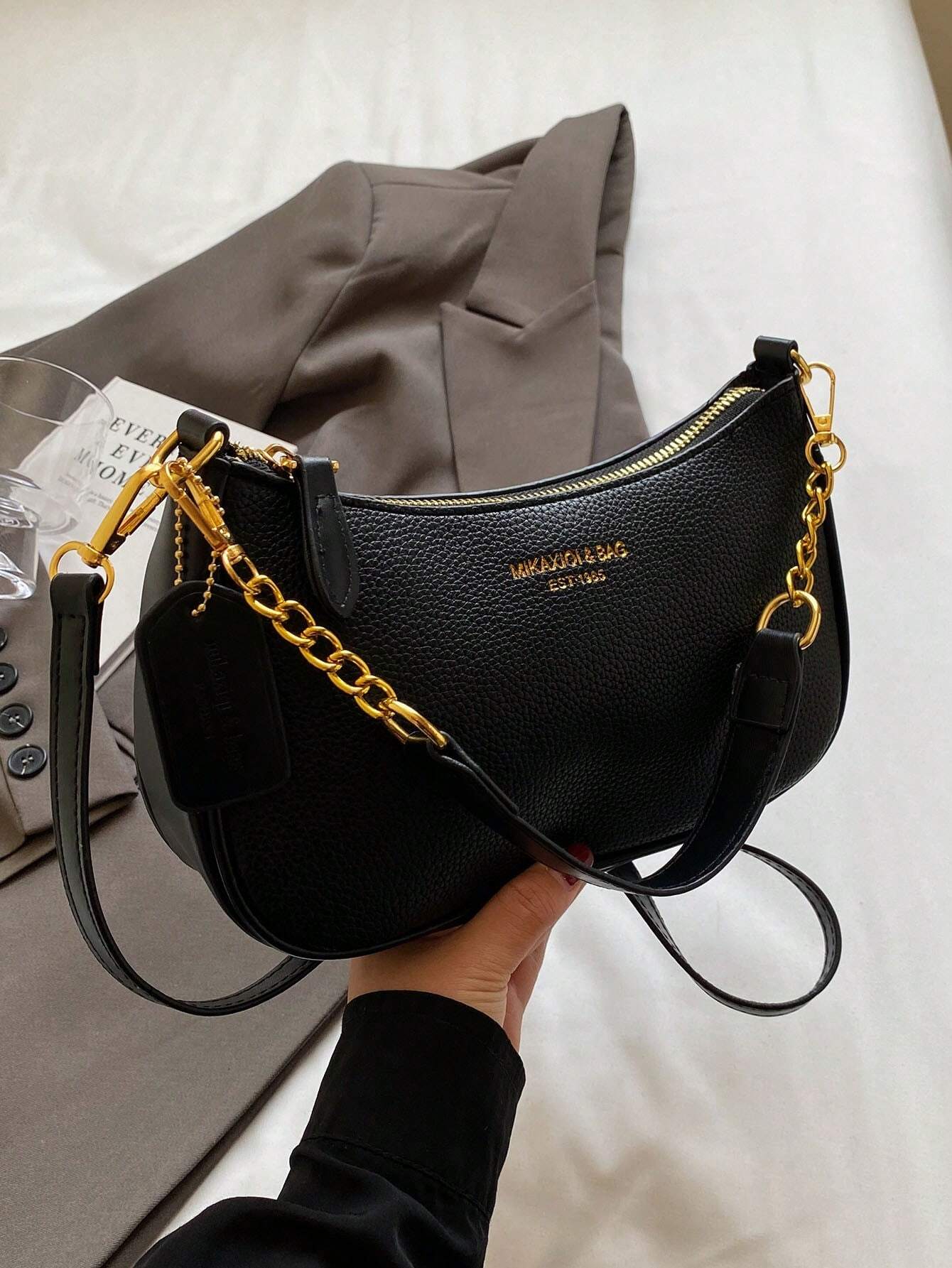 Solid PU Leather Crossbody Bag