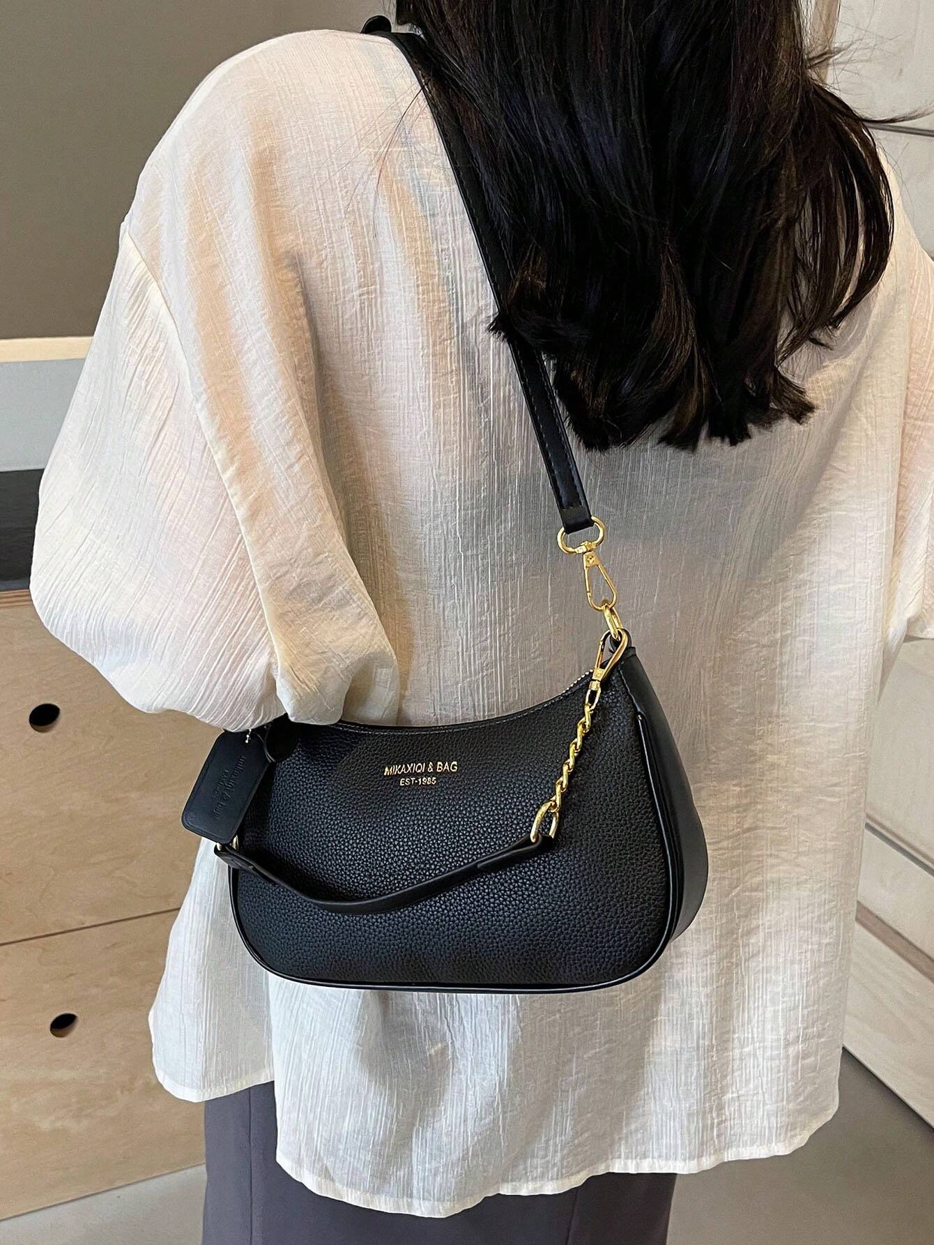 Solid PU Leather Crossbody Bag