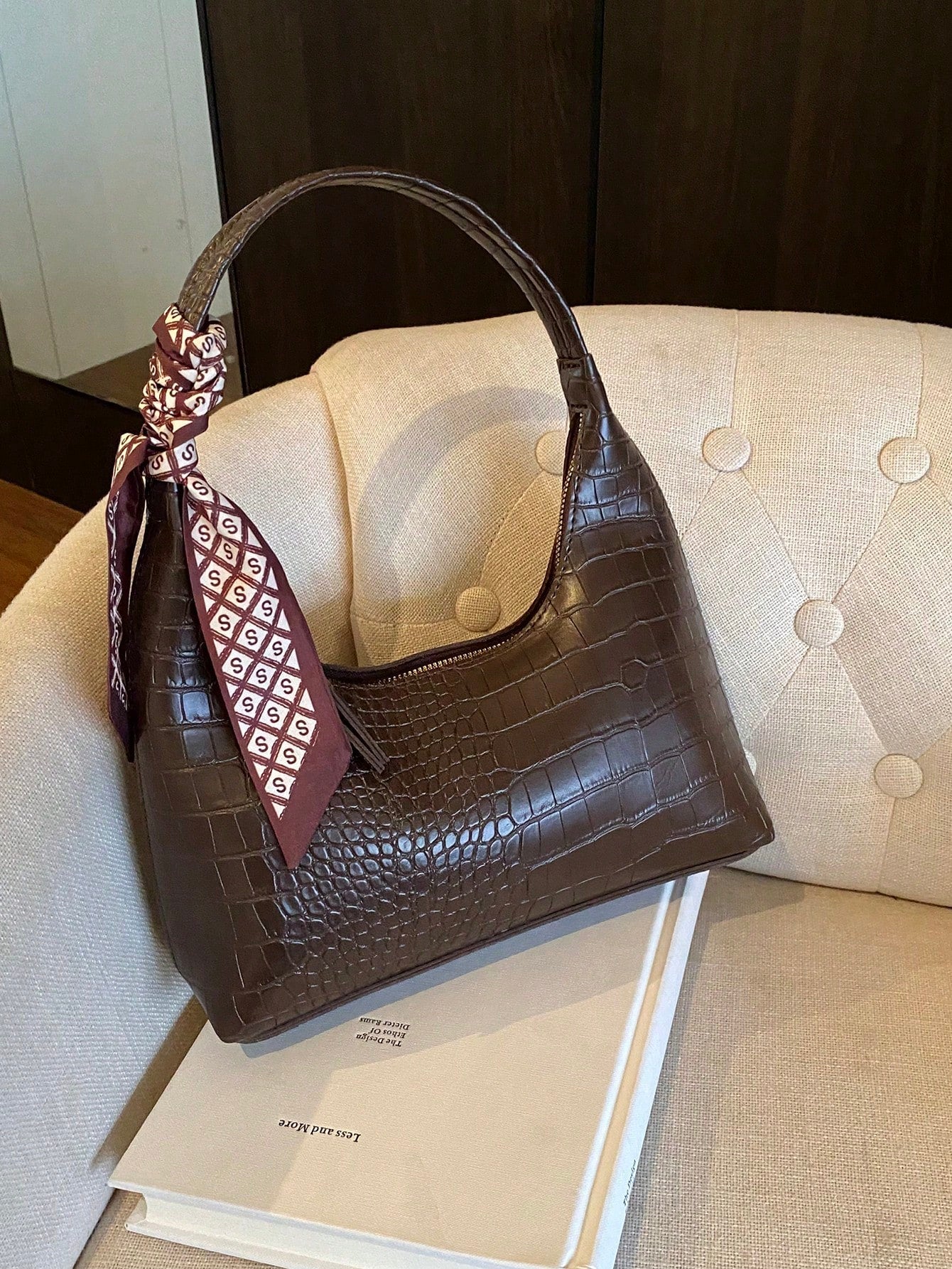 Minimalist Shoulder Bag With Scarf