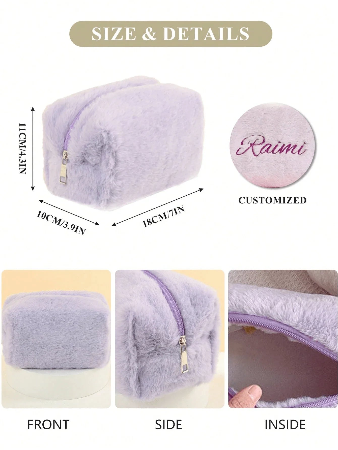 Customized Furry Embroidered Makeup Bag