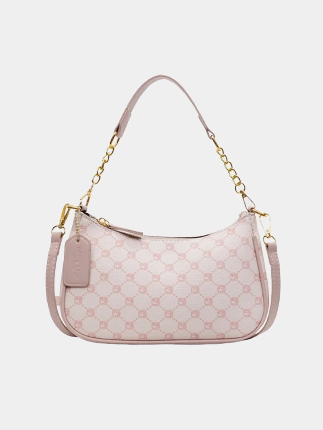 Pink PU Crescent Shoulder Bag