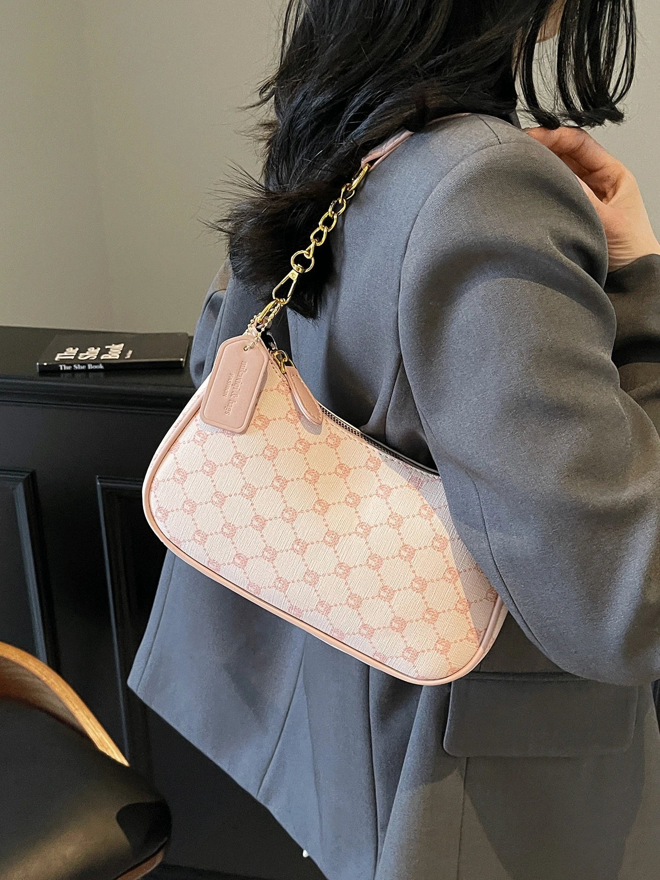 Pink PU Crescent Shoulder Bag