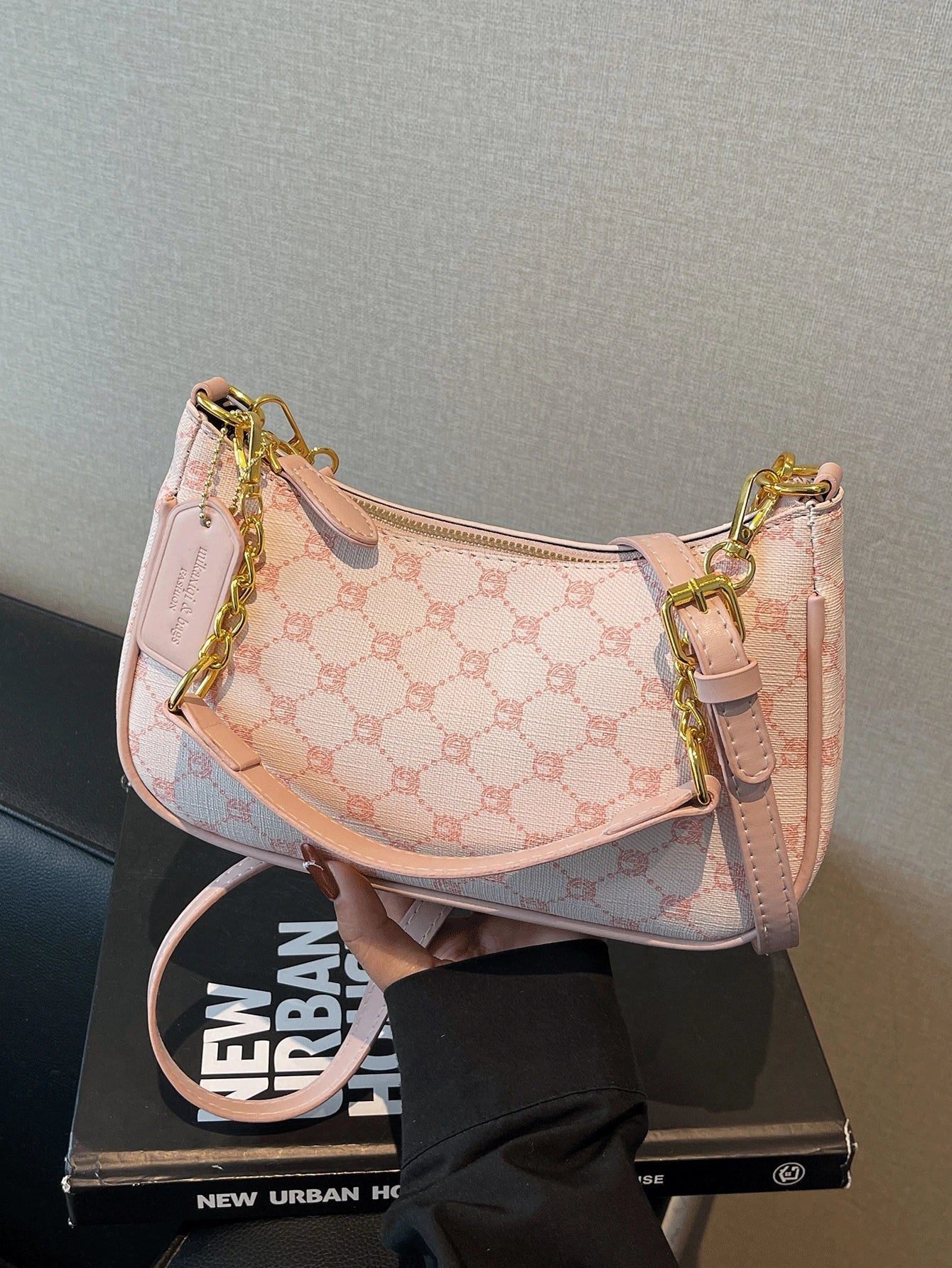 Pink PU Crescent Shoulder Bag