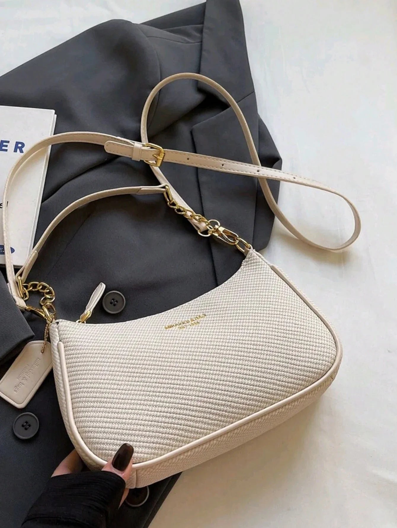 PU M Letter Shoulder Bag