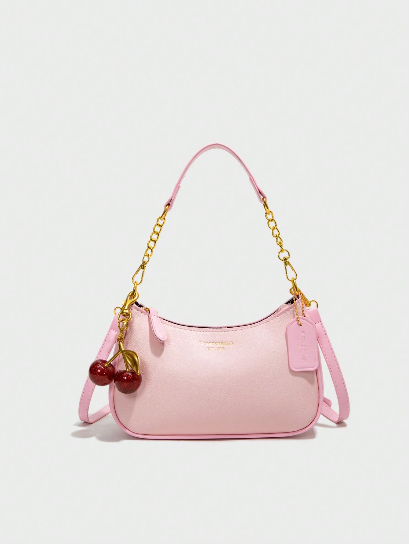 Pink PU Crescent Shoulder Bag