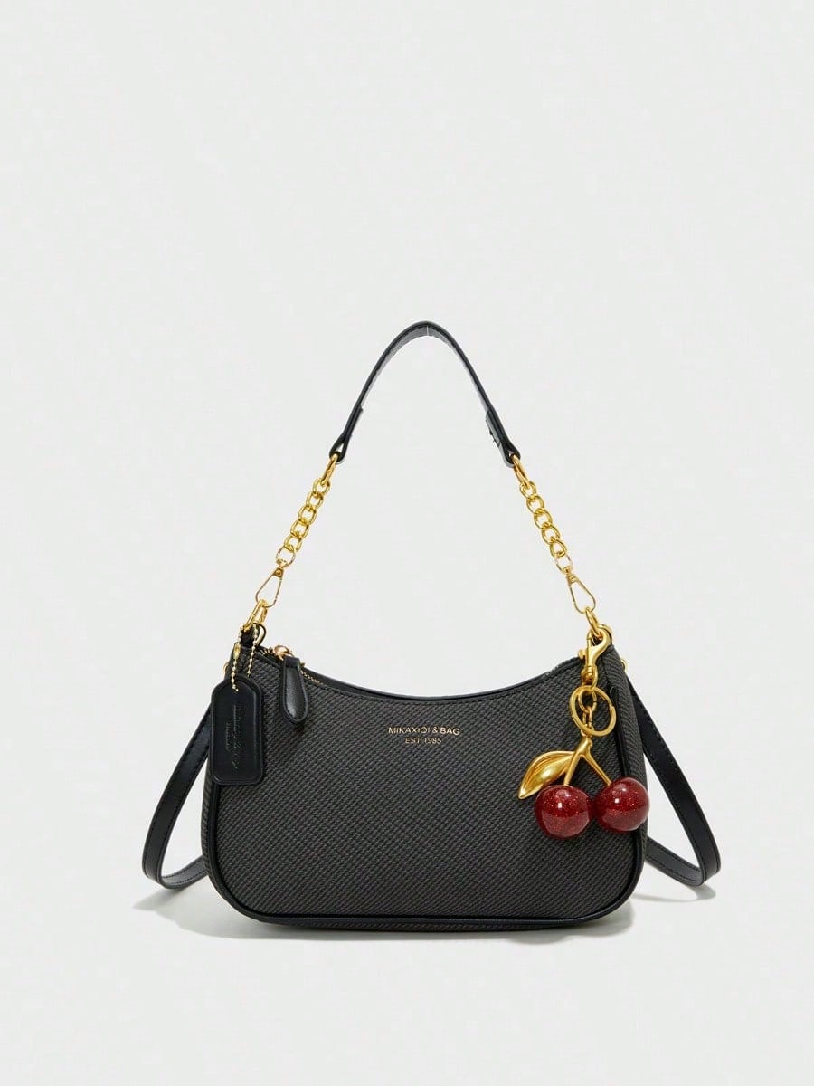 Pink PU Crescent Shoulder Bag