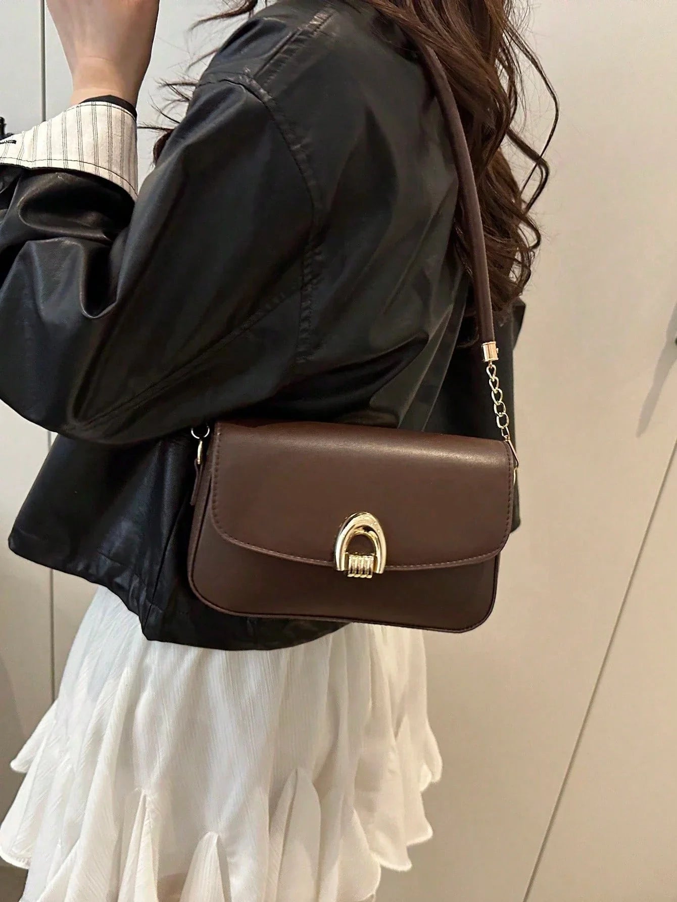 Solid Color Metal Shoulder Bag