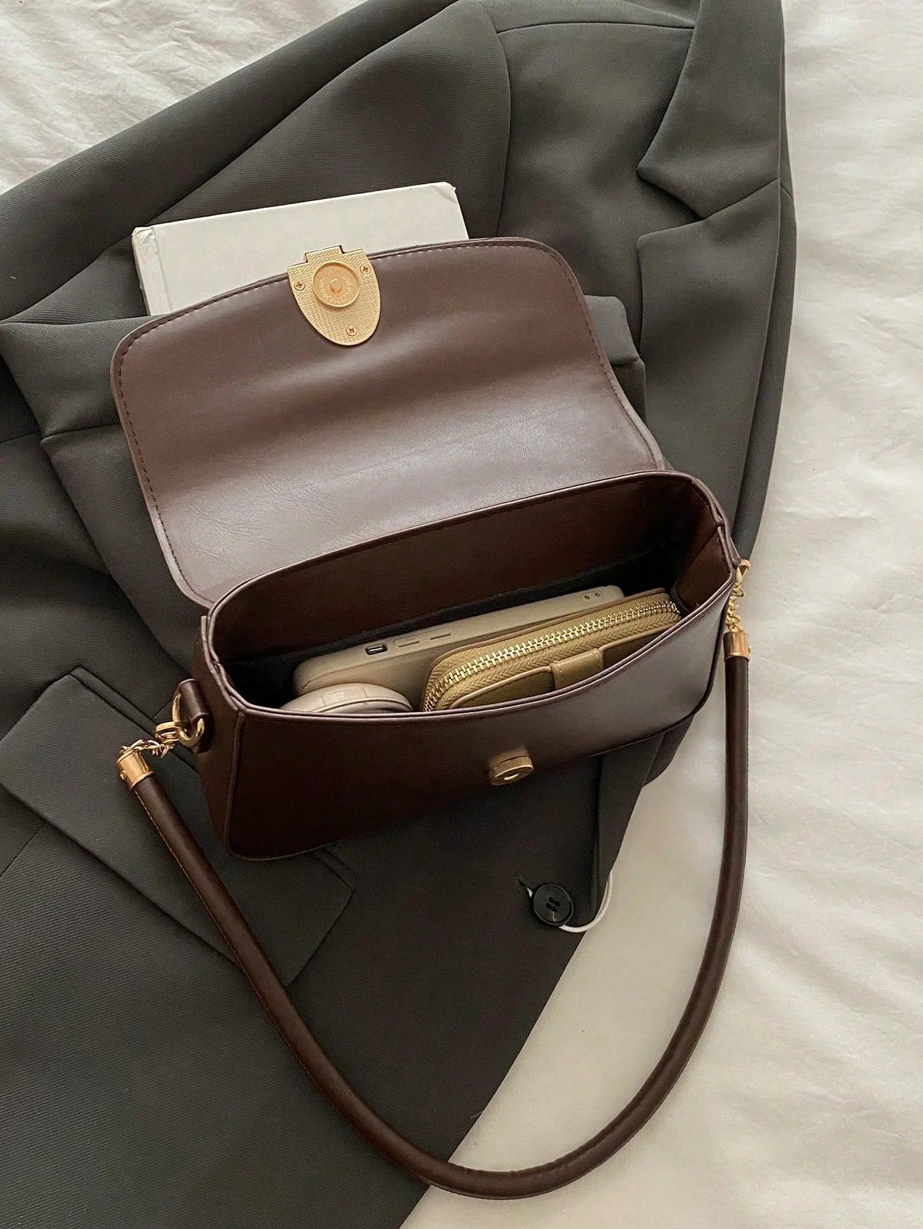 Solid Color Metal Shoulder Bag