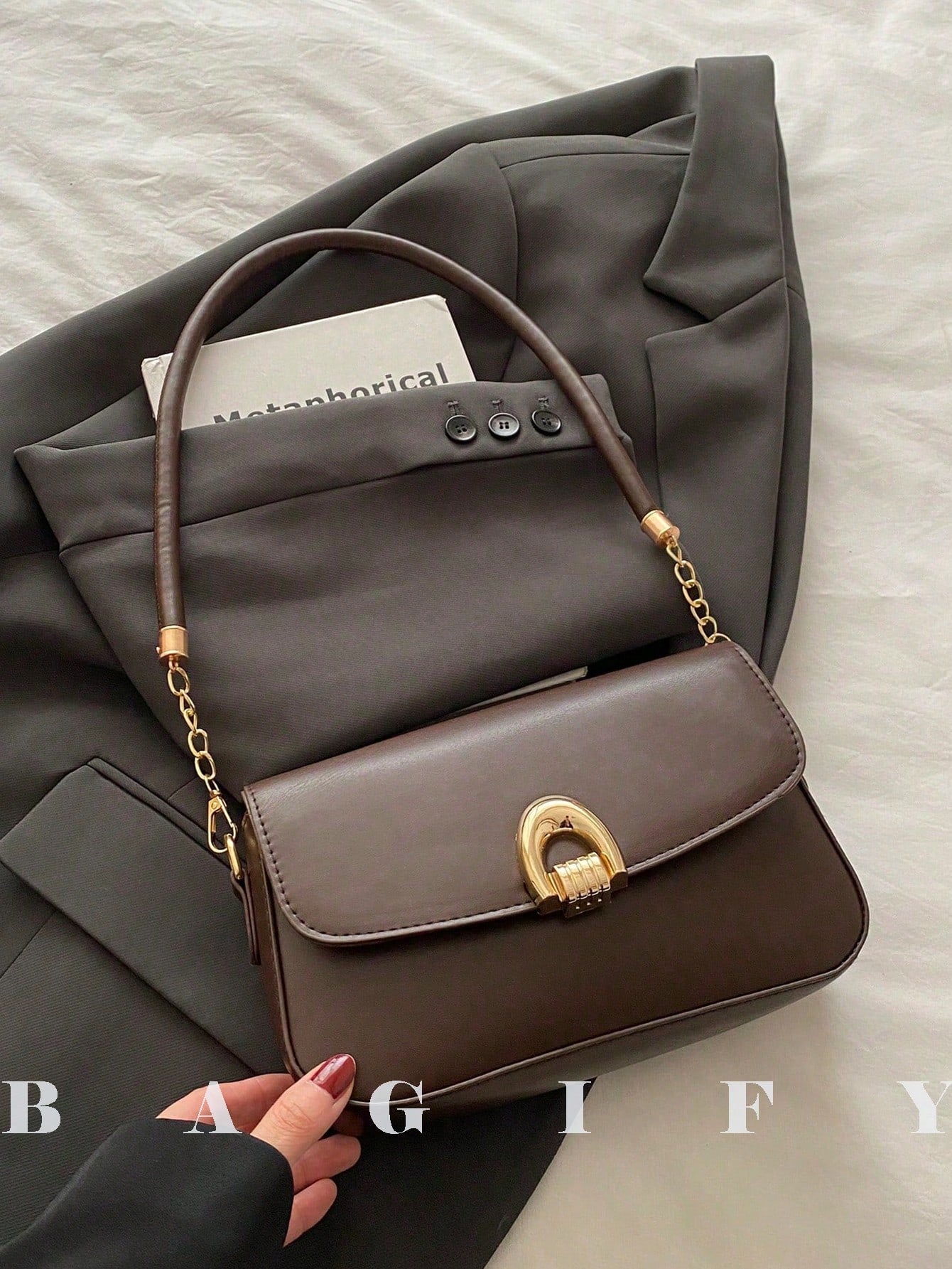 Solid Color Metal Shoulder Bag