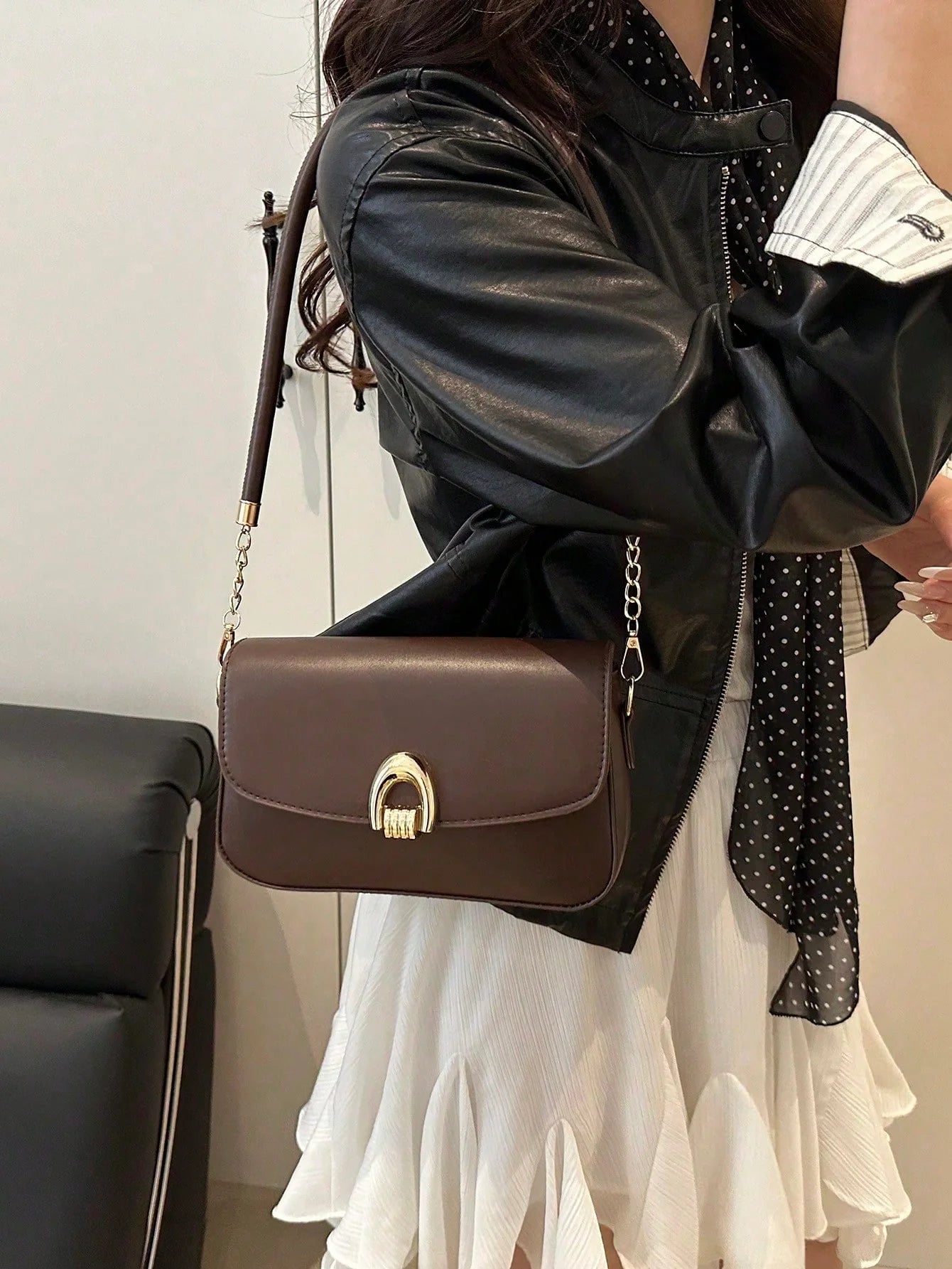 Solid Color Metal Shoulder Bag