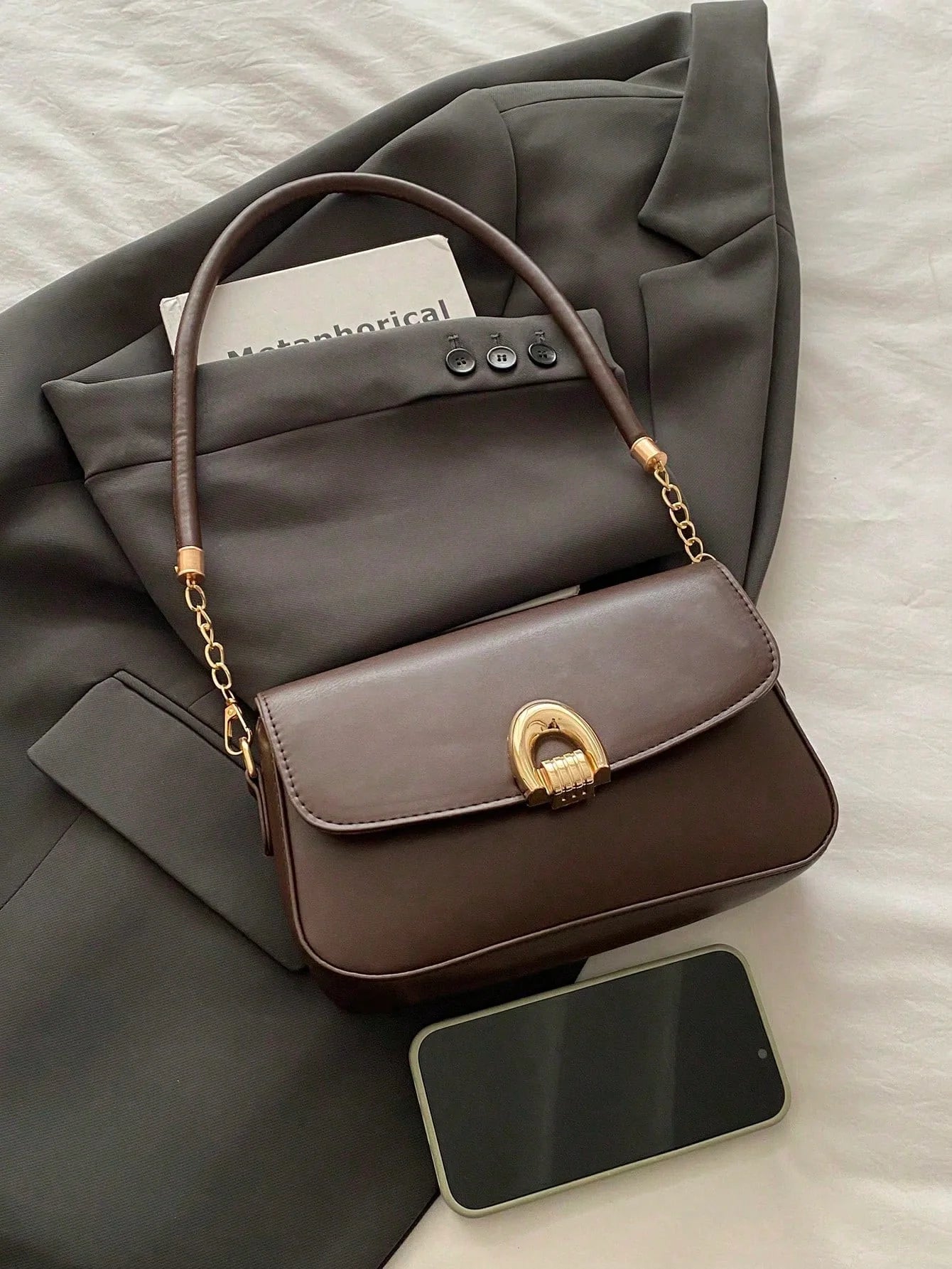 Solid Color Metal Shoulder Bag