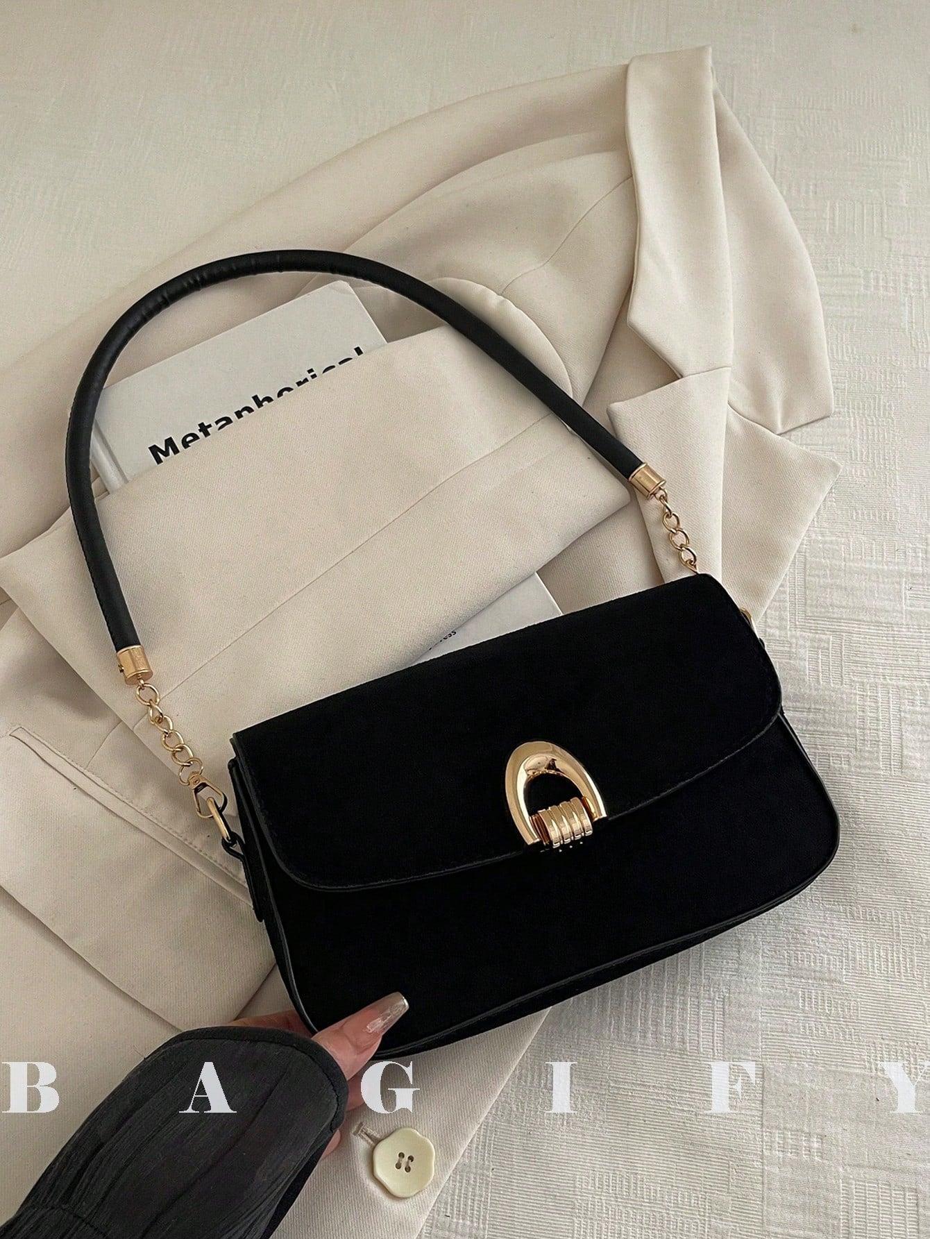 Solid Color Metal Shoulder Bag