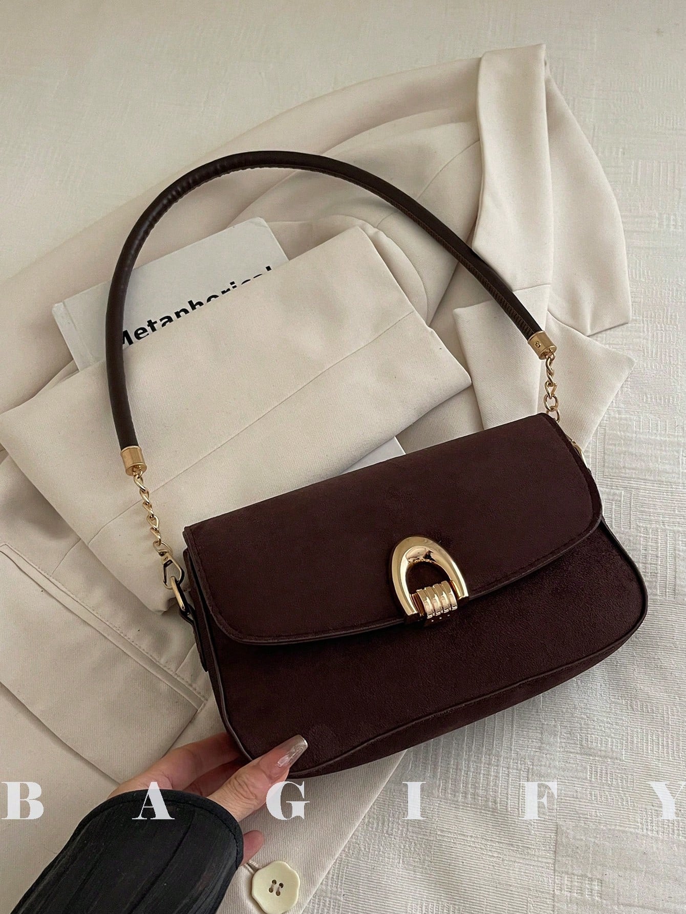 Solid Color Metal Shoulder Bag