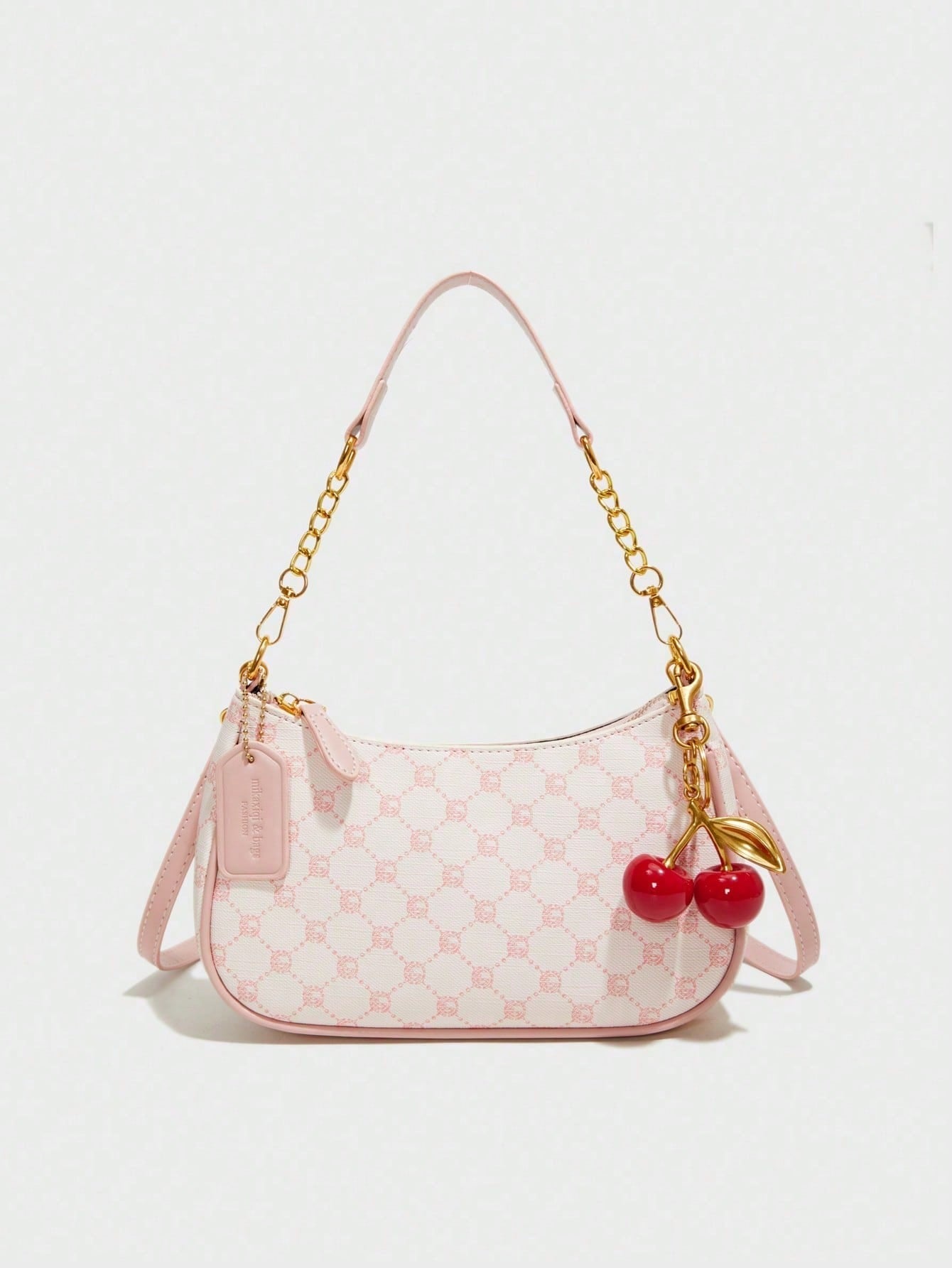 Pink PU Crescent Shoulder Bag