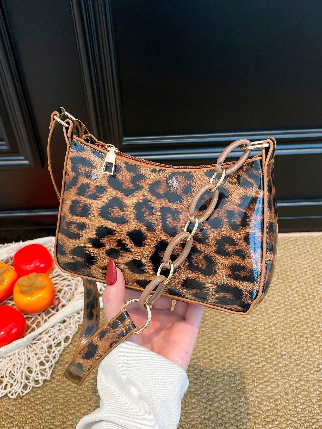 PU Cherry Pendant Shoulder Bag