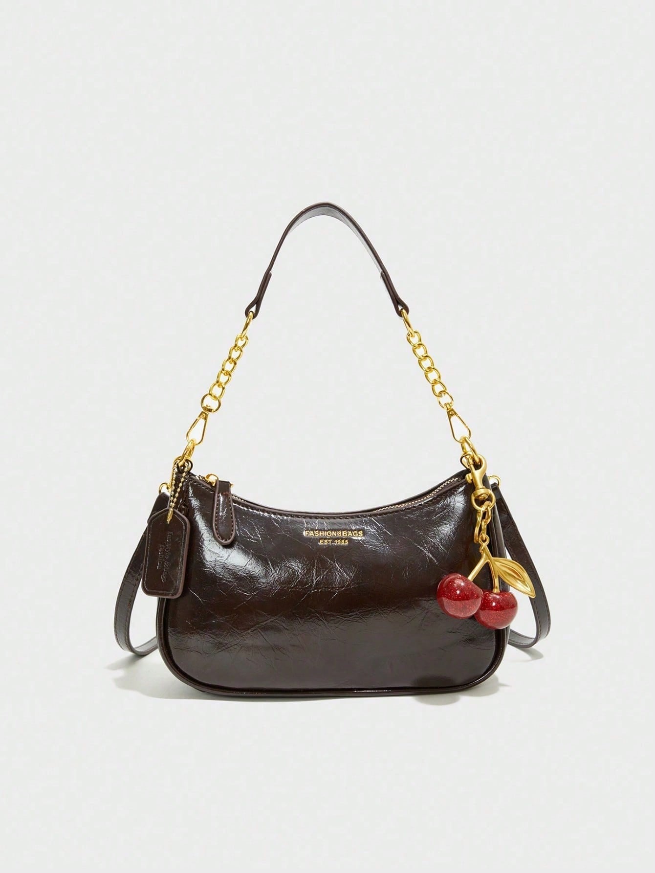 Pink PU Crescent Shoulder Bag