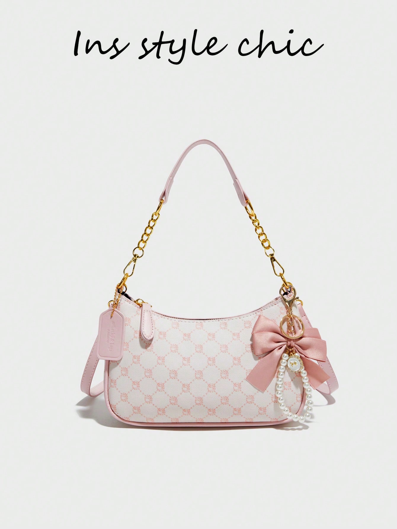 Pink PU Crescent Shoulder Bag
