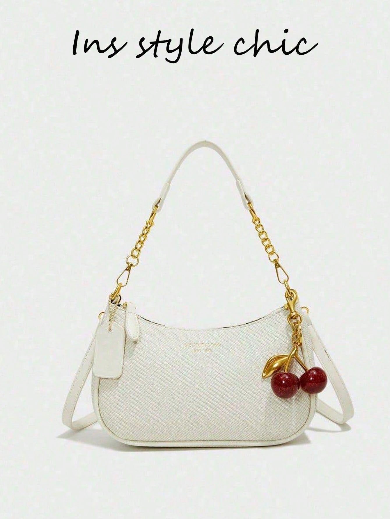 Pink PU Crescent Shoulder Bag