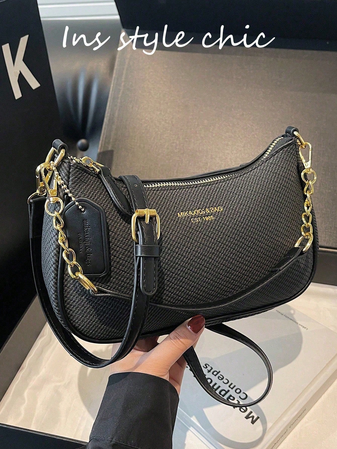 Pink PU Crescent Shoulder Bag