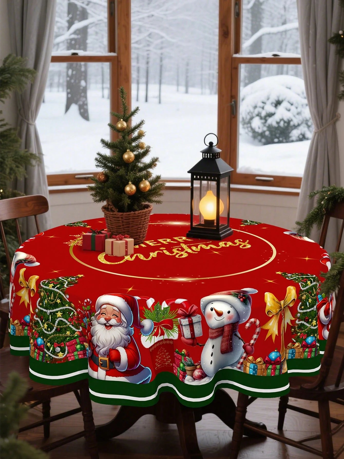 Merry Christmas Round Tablecloth Cover