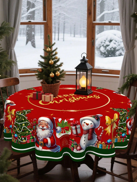 Merry Christmas Round Tablecloth Cover