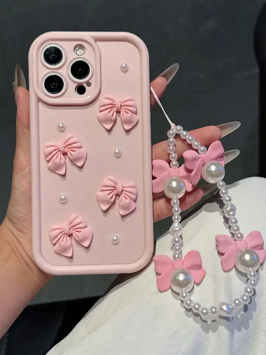 Pink Bow Pearl Chain Case i phone